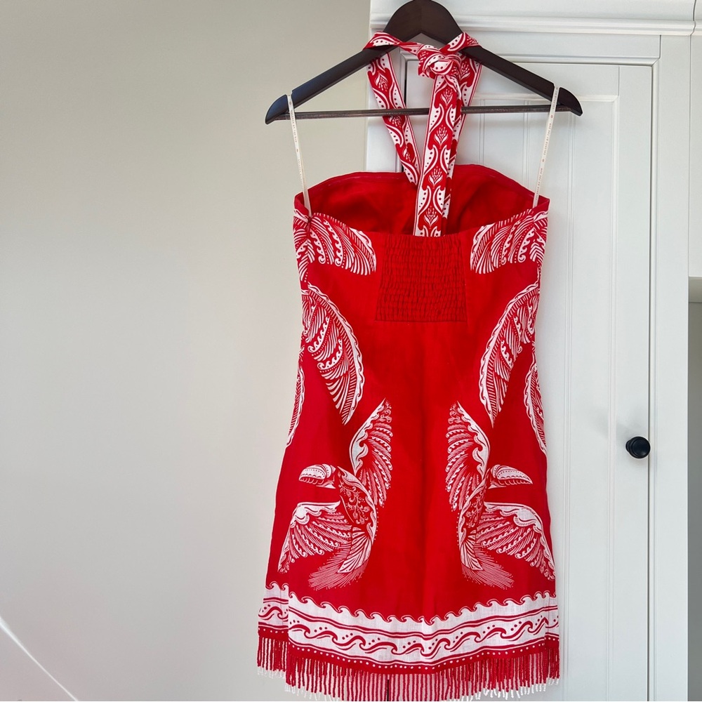 FARM Rio Beaded Fringe Red Off-White Majestic Coconut Mini Dress Size Small NWT - Picture 8 of 16